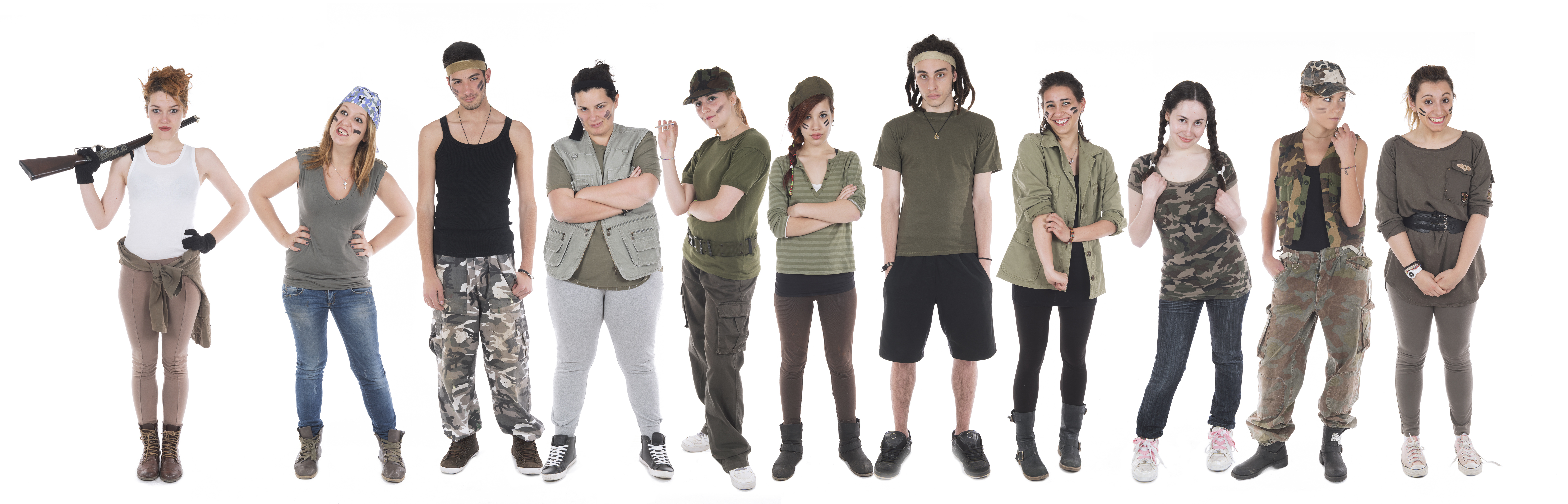 Group of boys and girls clothes from unlikely soldiers